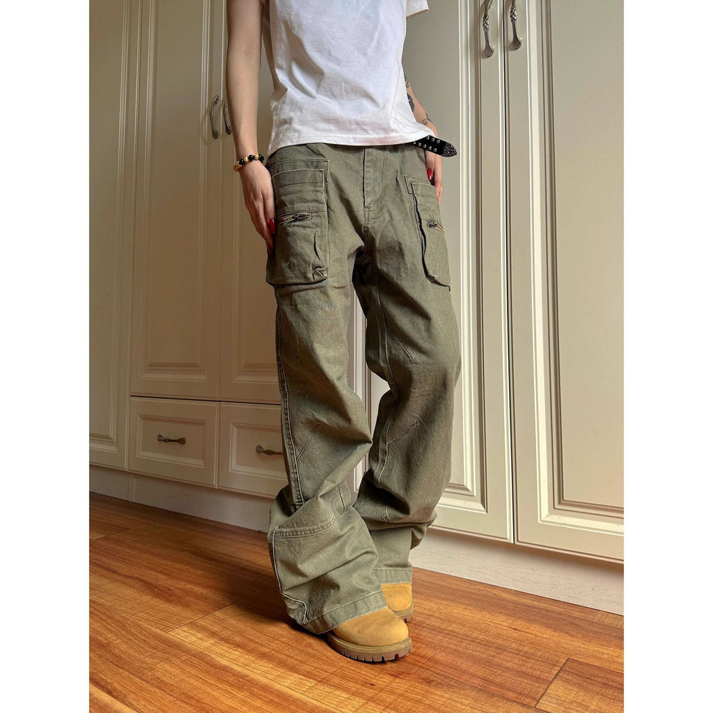 Double Zipper Workwear With Pocket Casual Pants