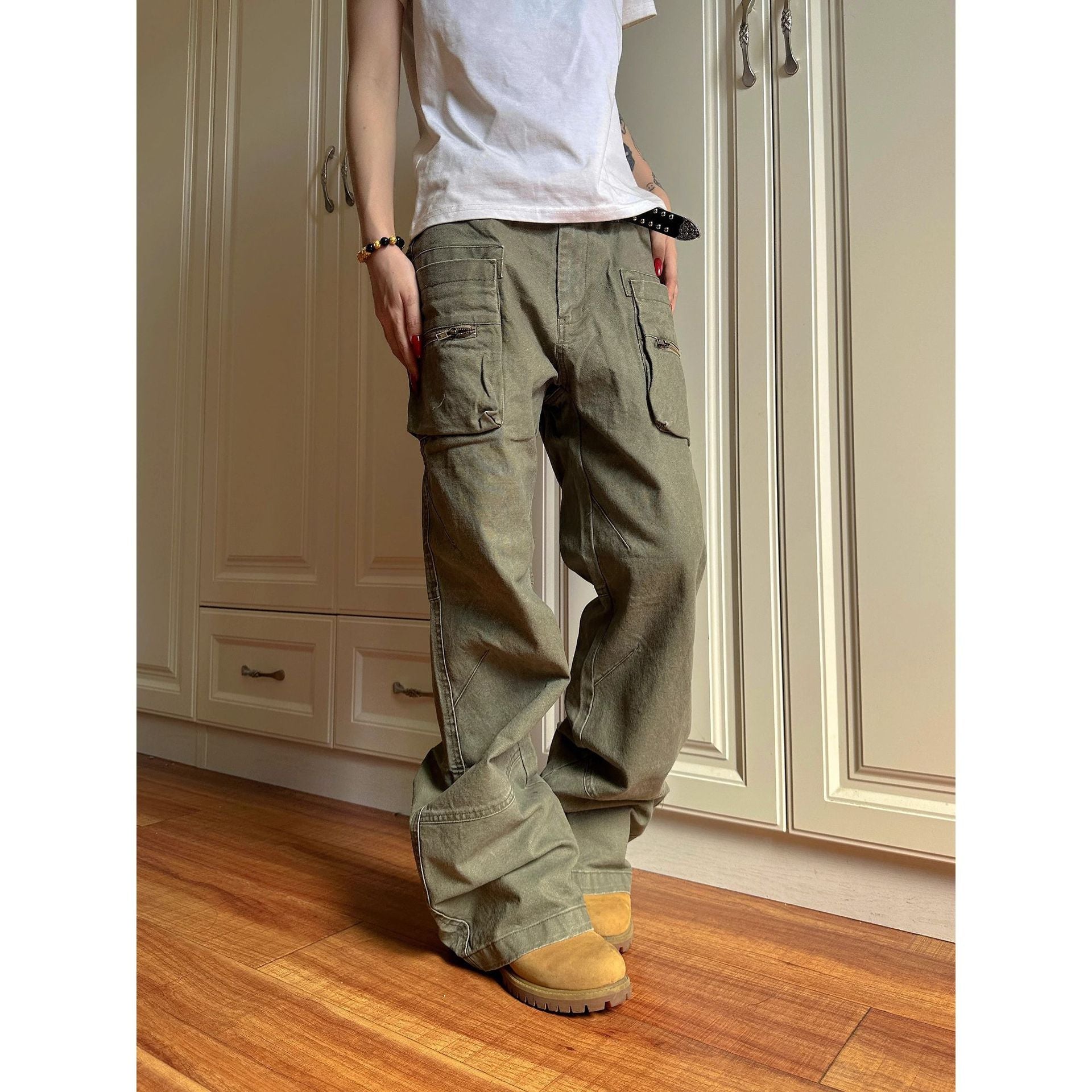 Double Zipper Workwear With Pocket Casual Pants