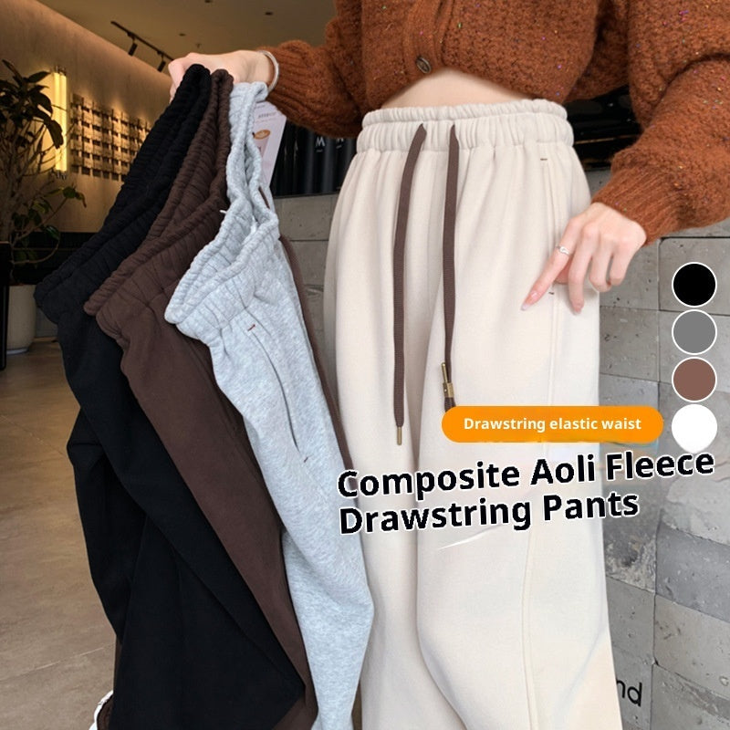 High Waist Velvet Padded Loose Slimming Leisure Bloomers Ankle-tied Sweatpants