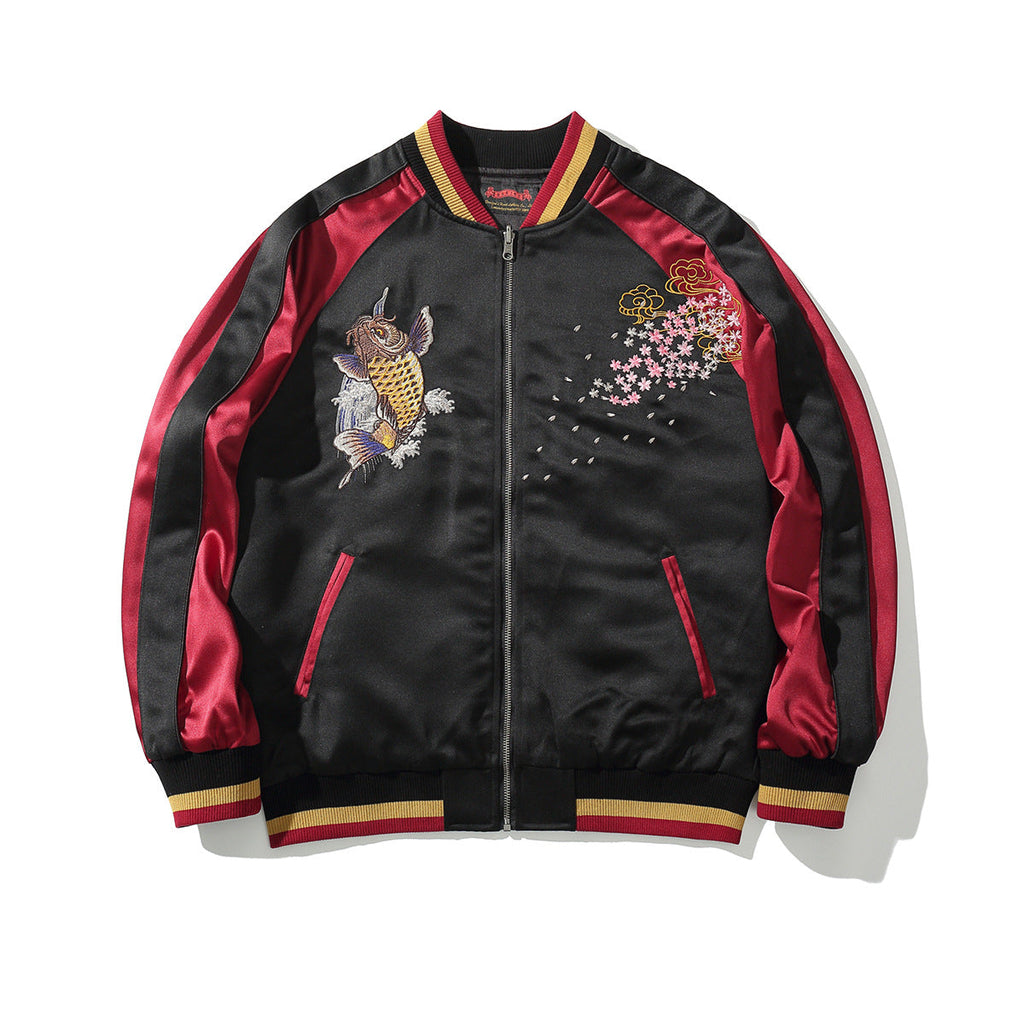 Machine Embroidery Men's Koi Embroidered Cotton Coat Jacket