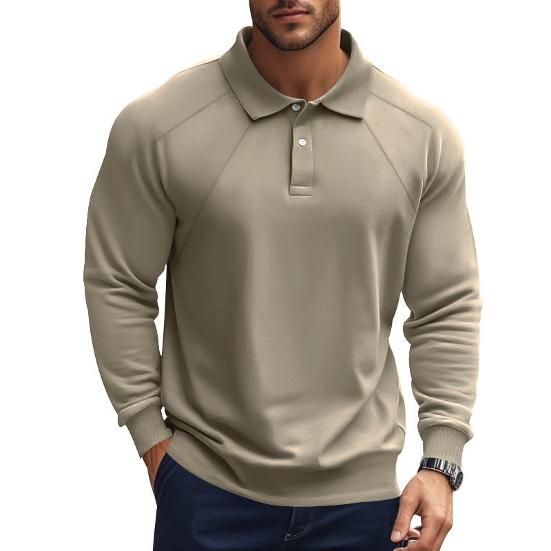 Spring And Autumn Polo Collar Solid Color Casual Bottoming American Polo Shirt Men