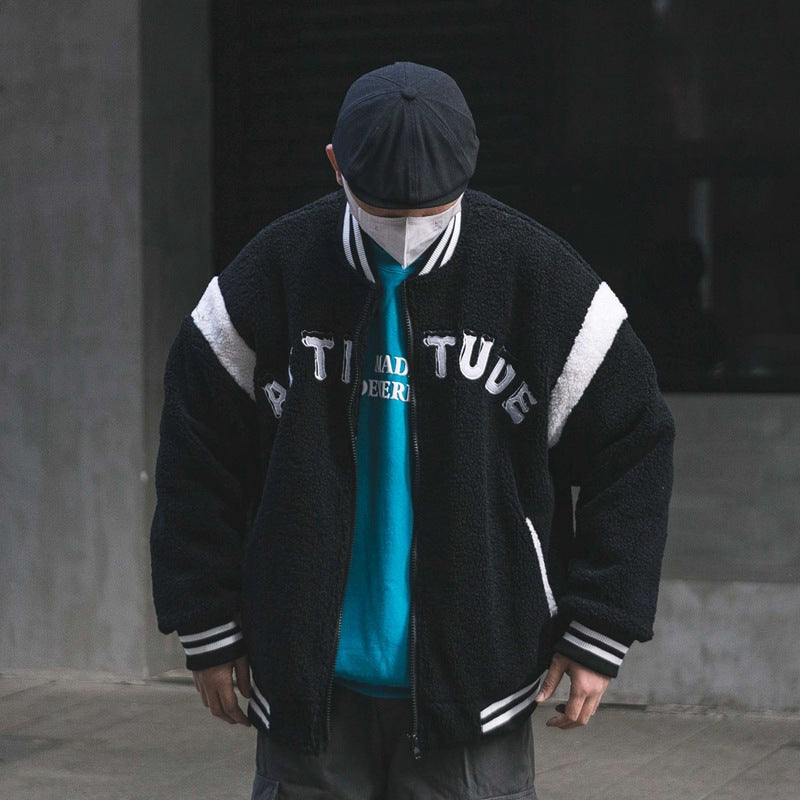 Men's Stand Collar Plush Embroidered Cotton Coat