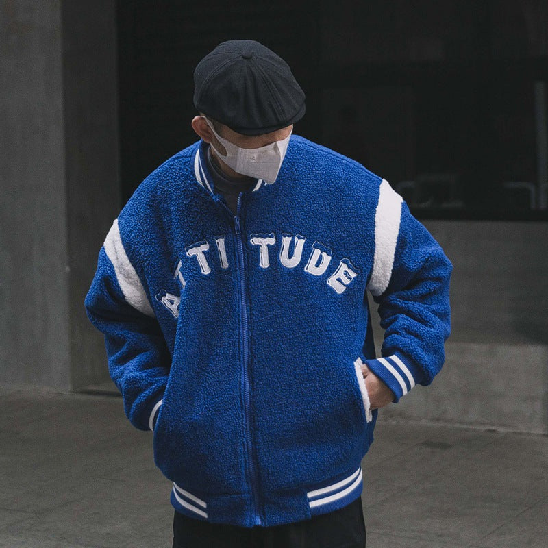 Men's Stand Collar Plush Embroidered Cotton Coat