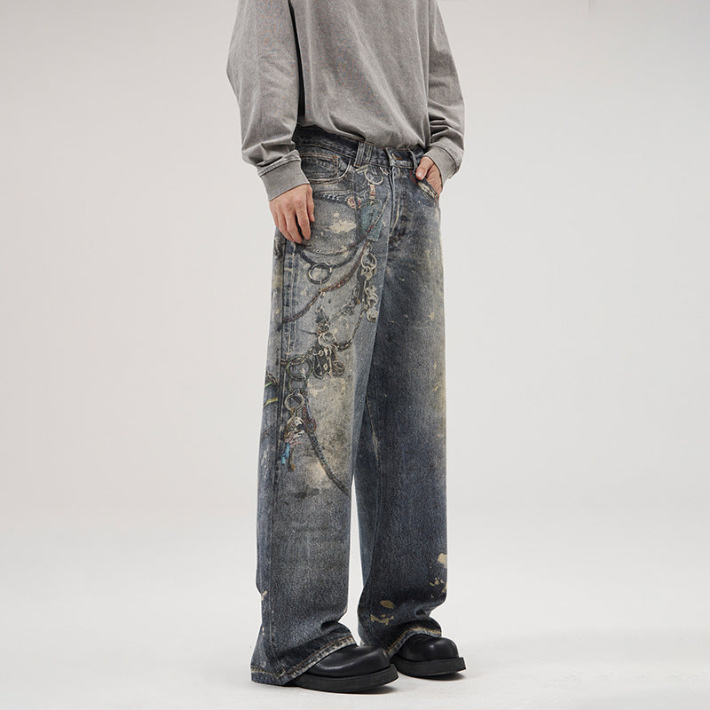 Jeans Men's Fashion Brand Loose Wide-leg Straight Trousers