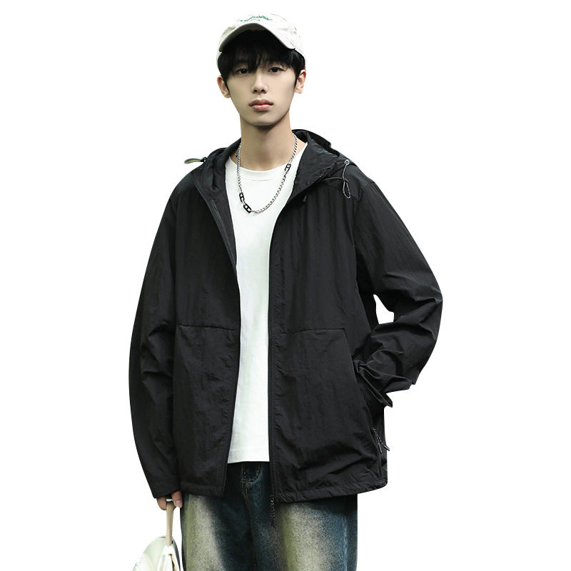 Men's Thin Ice Silk Hooded Solid Color Sun Protection Clothing