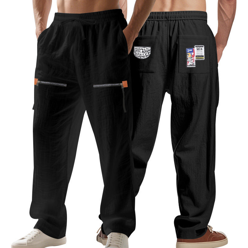 Linen Autumn Men's Loose Trendy Zipper Men's Casual Pants