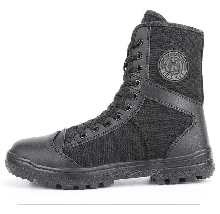 Black Training Boots Breathable Mesh Shock Absorption Security Shoes