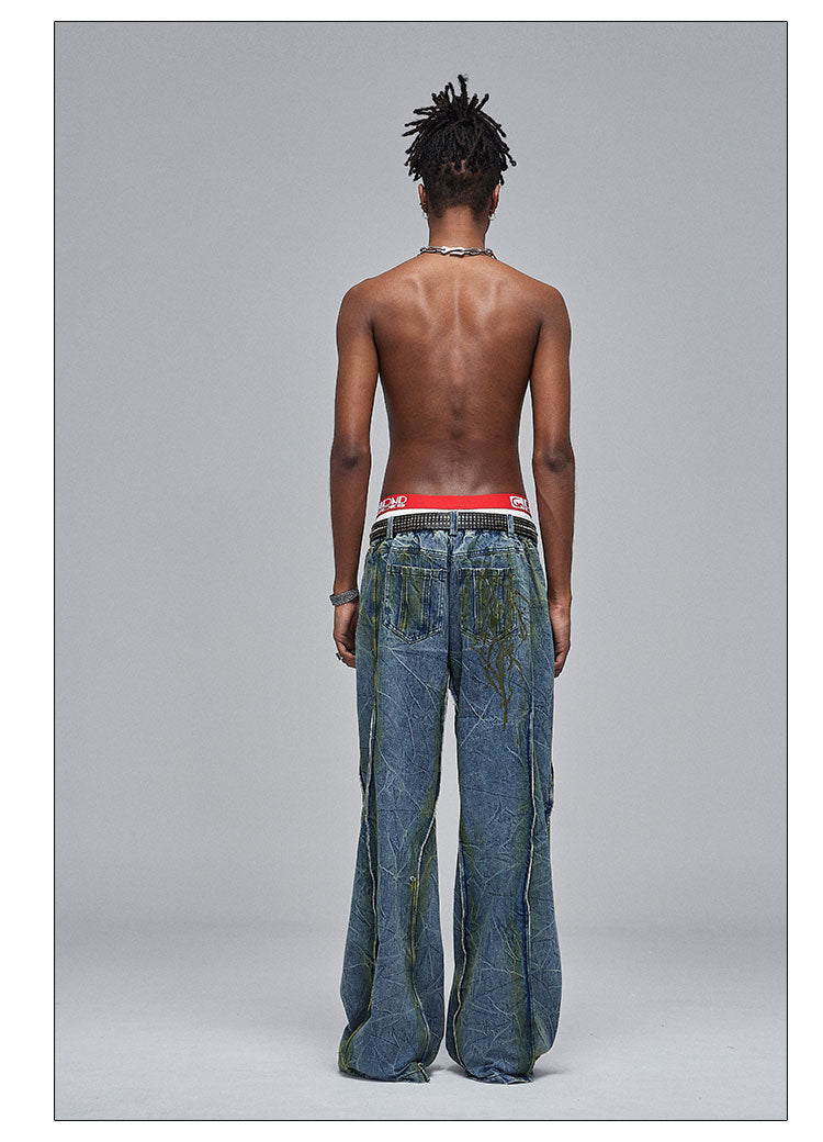 American Street Dirtyfit Heavy Industry Washed Distressed Wide Leg Jeans Design Sense