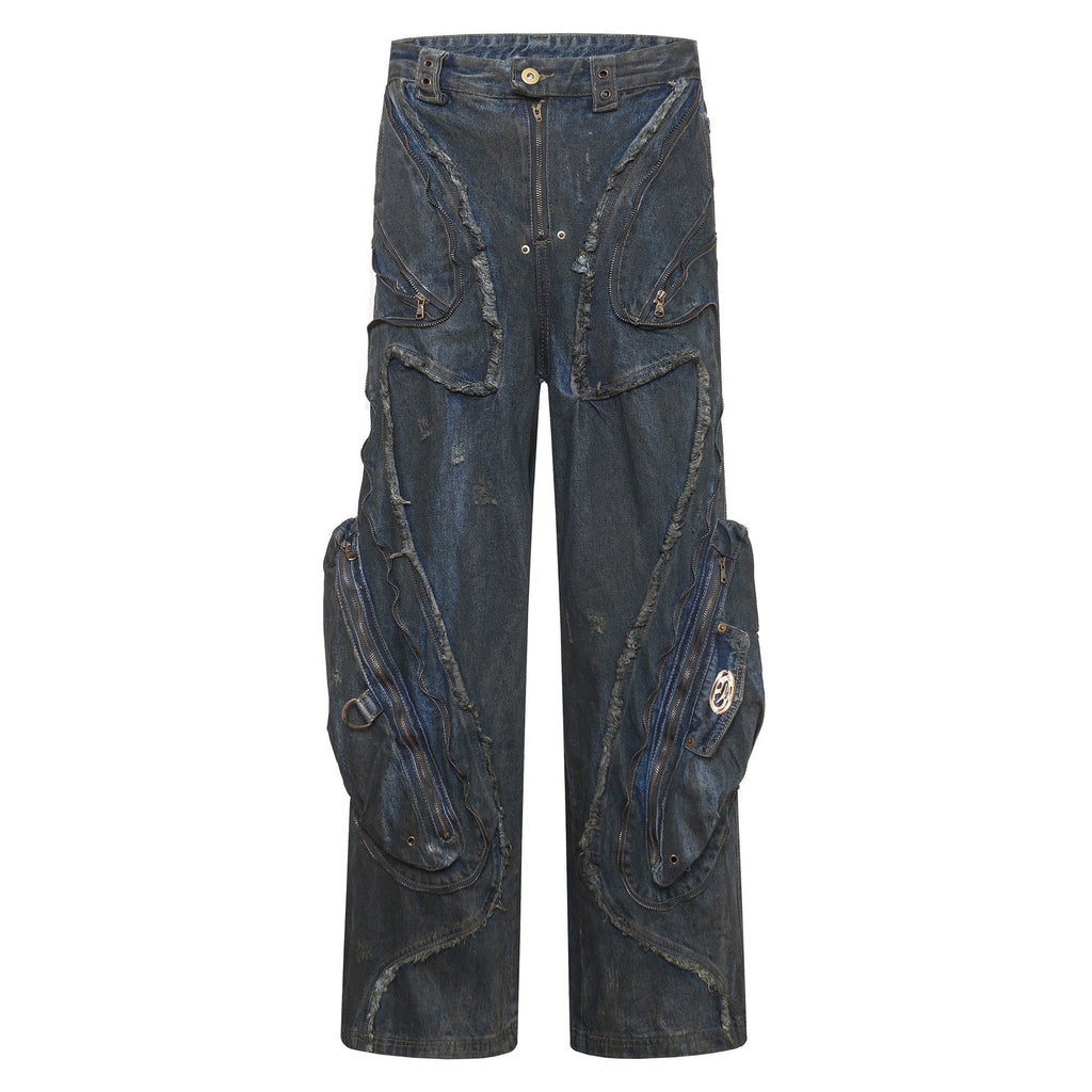 Men's American-style Street Fashion High Street Heavy Industry Heavy Shaped Denim Trousers