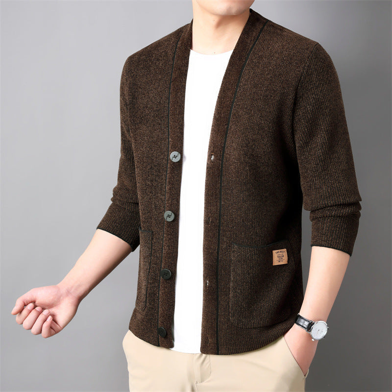 Korean Style Trendy Business Casual Autumn And Winter New Men's Outerwear Corduroy Sweater Coat