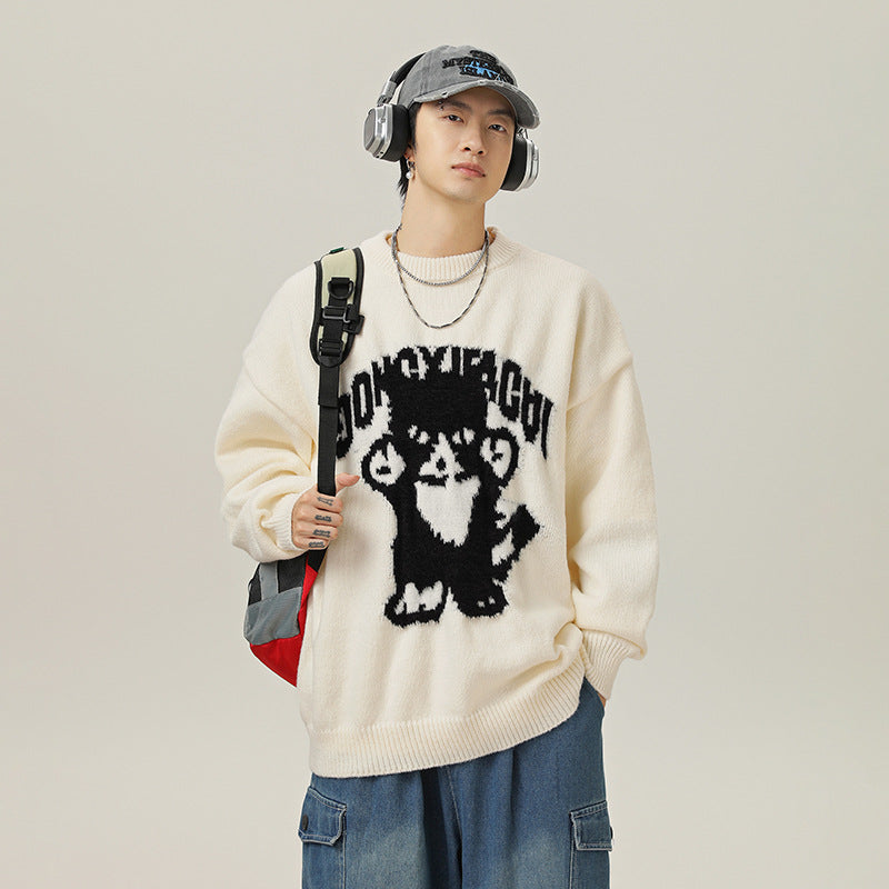 Cartoon Hand-painted Artificial Mink Round Neck Sweater For Men And Women