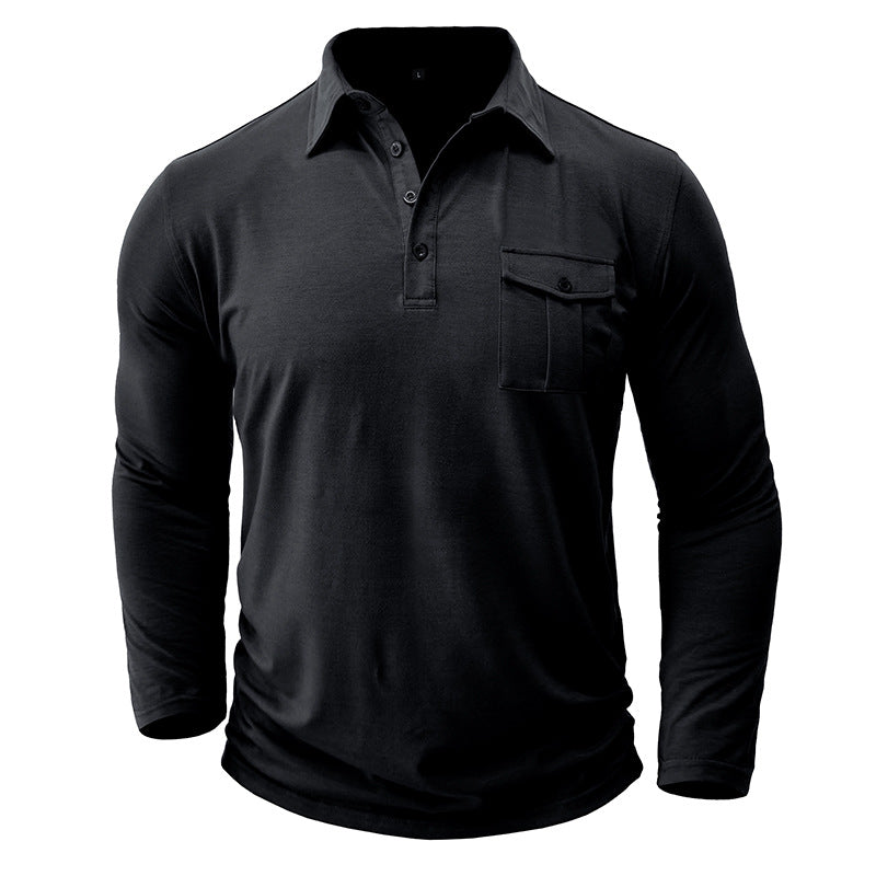 Lapel European And American Men's Shirt Solid Color Long Sleeve