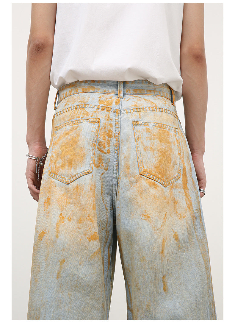 Men's Retro Loose Straight Jeans With High Street Design