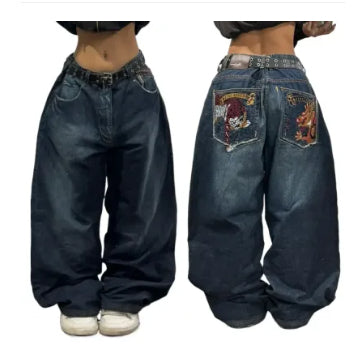 Design Sense American Retro Worn Looking Washed-out Jeans Fashion Brand Youth Wide Leg