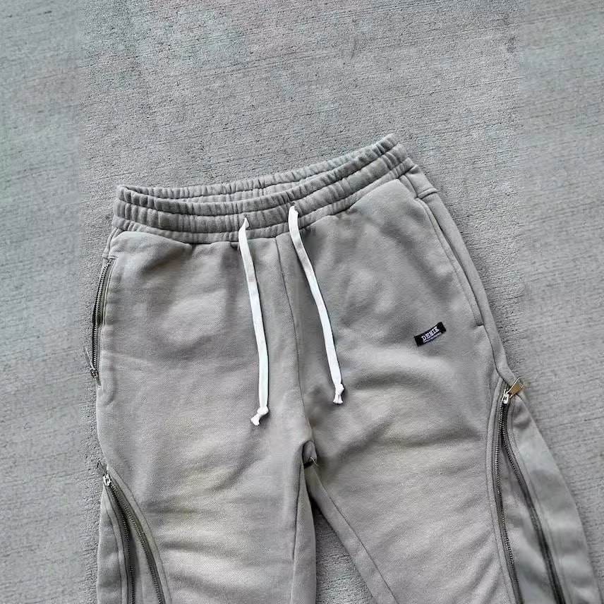 Retro Washed Casual Sports Pants Zipper Decorations High Street