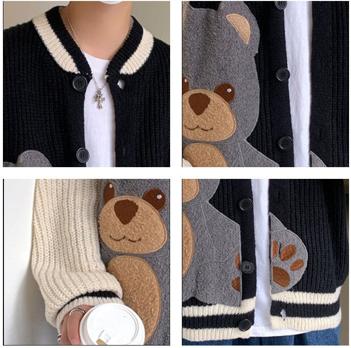 Cartoon Cardigan Sweater Men's Street Loose Casual Knit Sweater Jacket