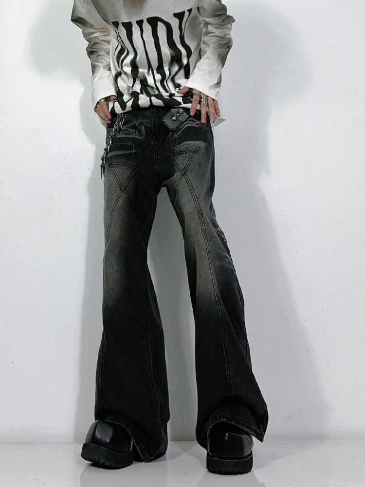 Washed Worn Jeans Straight Mop Casual Trousers