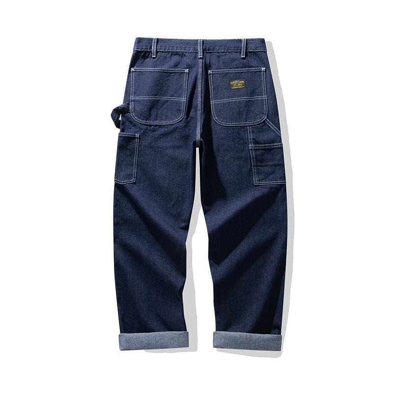 Men's Multi-pocket Striped Outdoor Primary Color Jeans