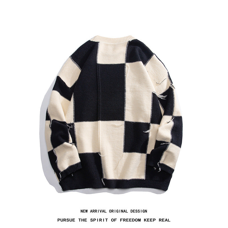 Round Neck Sweater Men's Versatile Contrast Color