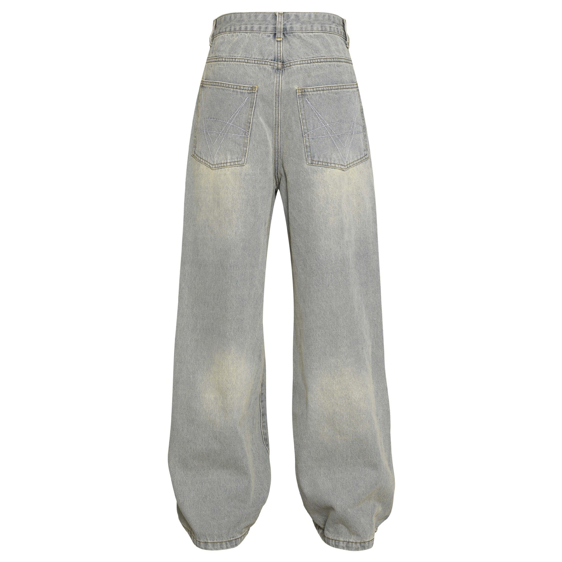 Washed Distressed Embroidery Tassel Jeans Wide-leg Straight Trousers