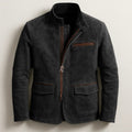 Mens Stand-Up Collar Zip-Up Jacket Casual Vintage Outerwear