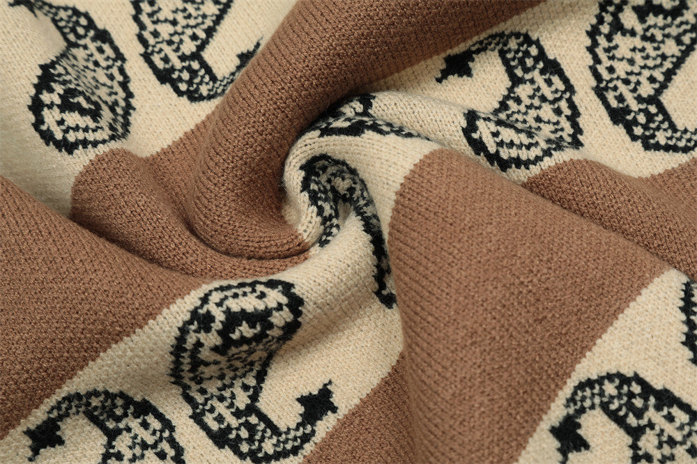 Jacquard Stripe Embroidered Pattern Knitwear Men's V-Neck Sweater