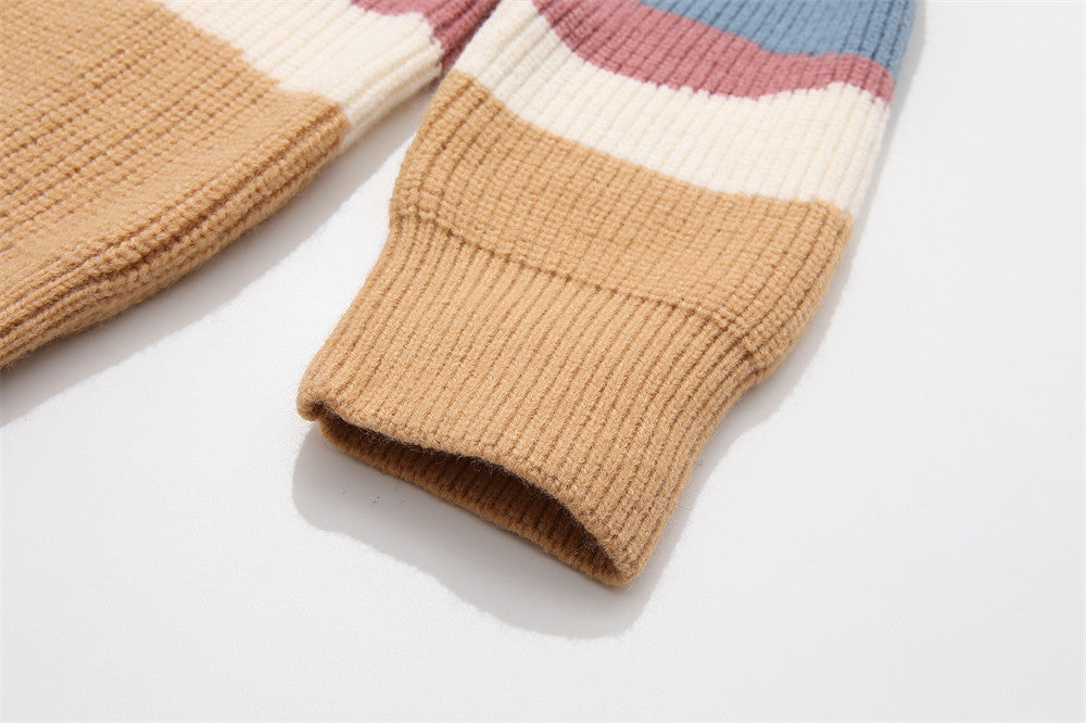 Irregular Color-block Panel Crew Neck Sweater