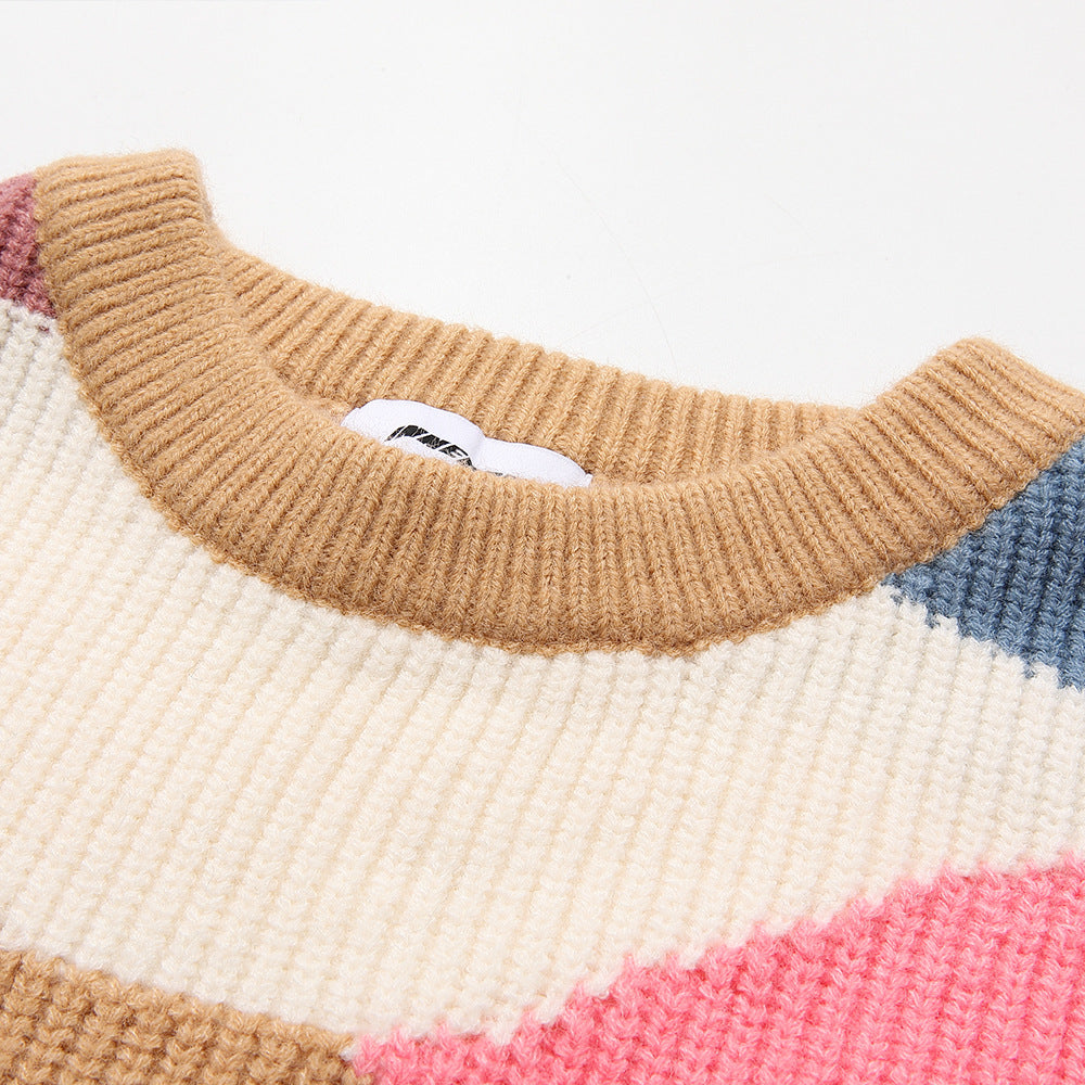Irregular Color-block Panel Crew Neck Sweater