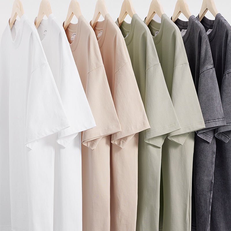 American Retro Heavy Combed Cotton Solid Color T-shirt