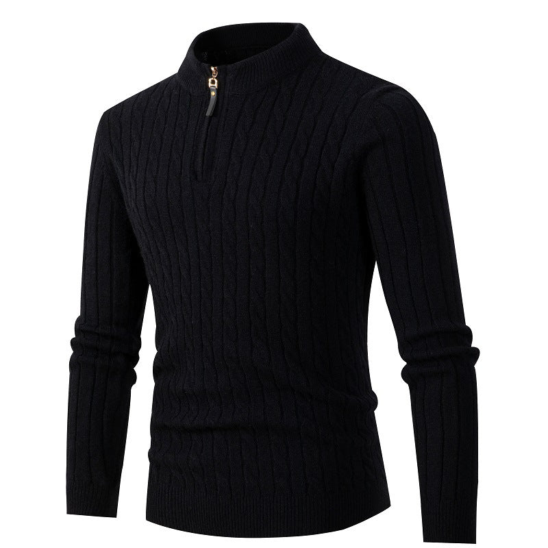 Men's Long Sleeve Twist Half High Neck Zipper Knit