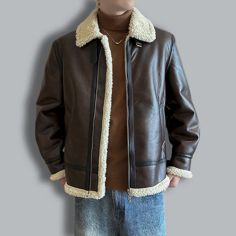 Men's Leather Fashion Casual Polo Collar Padded Jacket