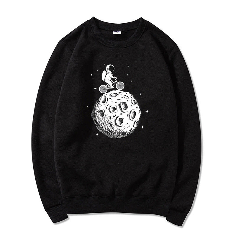 Space Cycling Astronaut Printed Casual Long Sleeve Sweatshirt Shirt