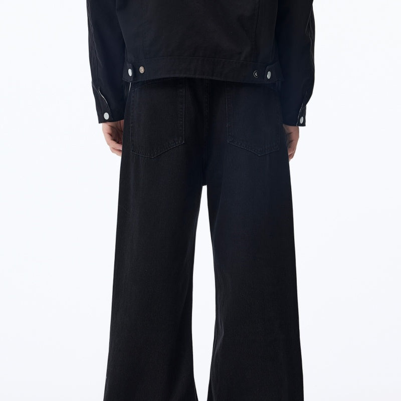 Black Straight-leg Jeans With Fleece Lining For Autumn And Winter, American-style Casual Wide-leg