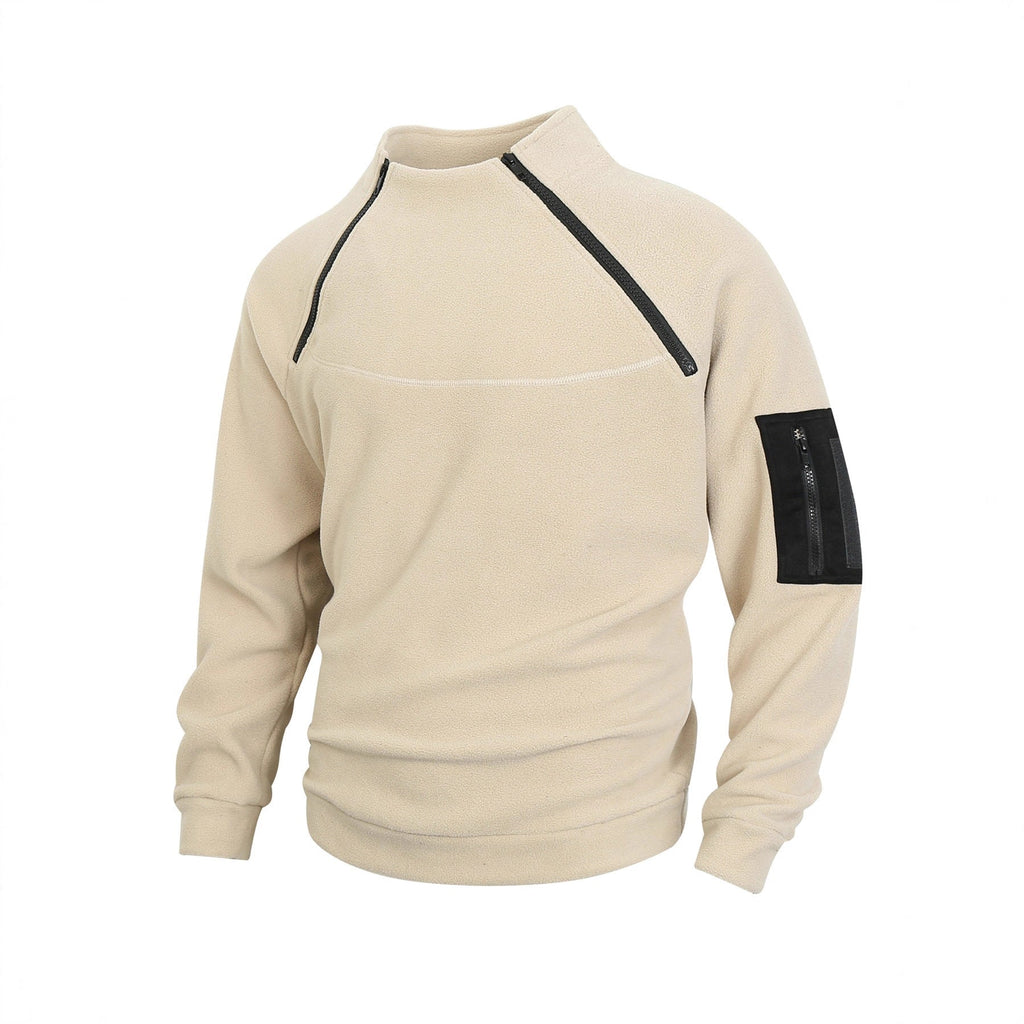 Stand Collar Long Sleeve Pullover Leisure Coral Fleece Coat Men