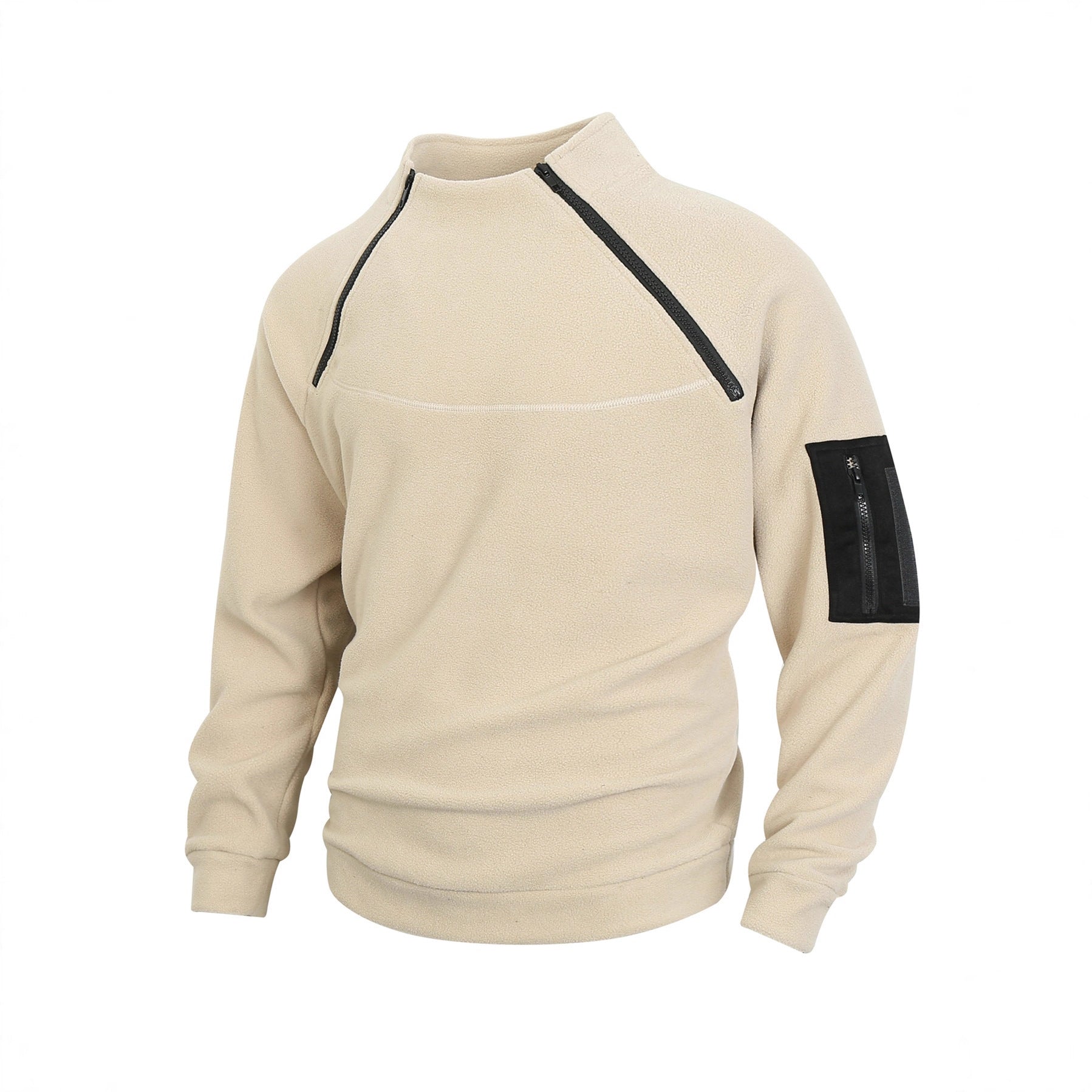 Stand Collar Long Sleeve Pullover Leisure Coral Fleece Coat Men