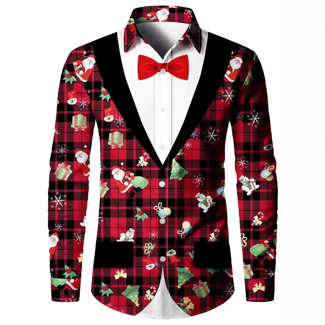 Fashion Men's False Two Pieces Digital Printing Shirt