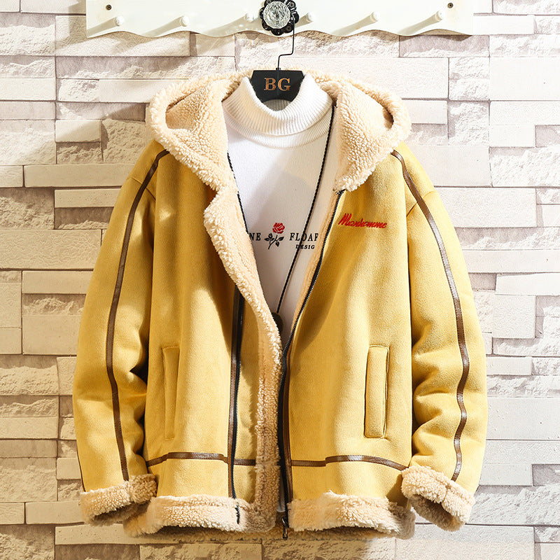 Lamb Wool Hooded Casual Men's Cotton Jacket