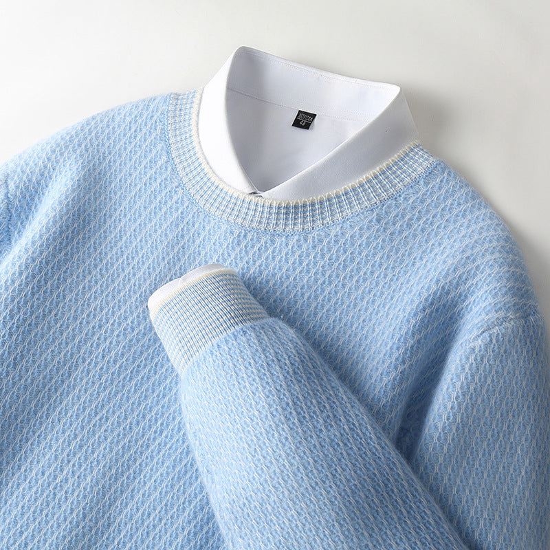 New Round Neck Woolen Sweater Men's Knitted Sweater Casual Fashion Long Sleeve Base