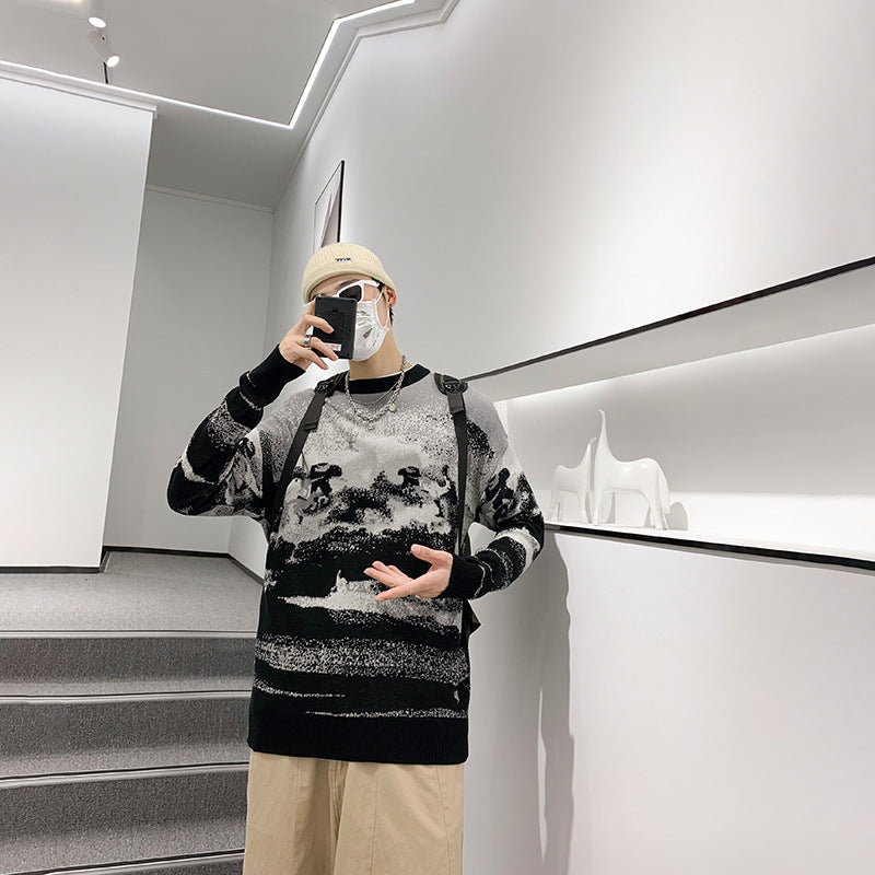 Ink Painting Sweater Pullover Sweater Loose