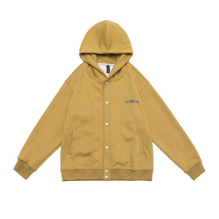 Men's Coat Solid Color Simple Single-breasted Cardigan Loose Casual Hooded Sweater