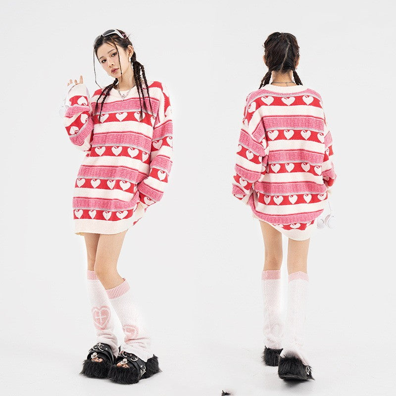 American Retro Contrast Color Knitted Sweater