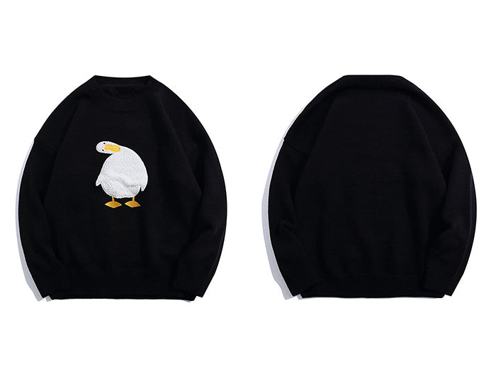 Embroidered Crew Neck Sweater Men's Retro Loose Student Couple Base
