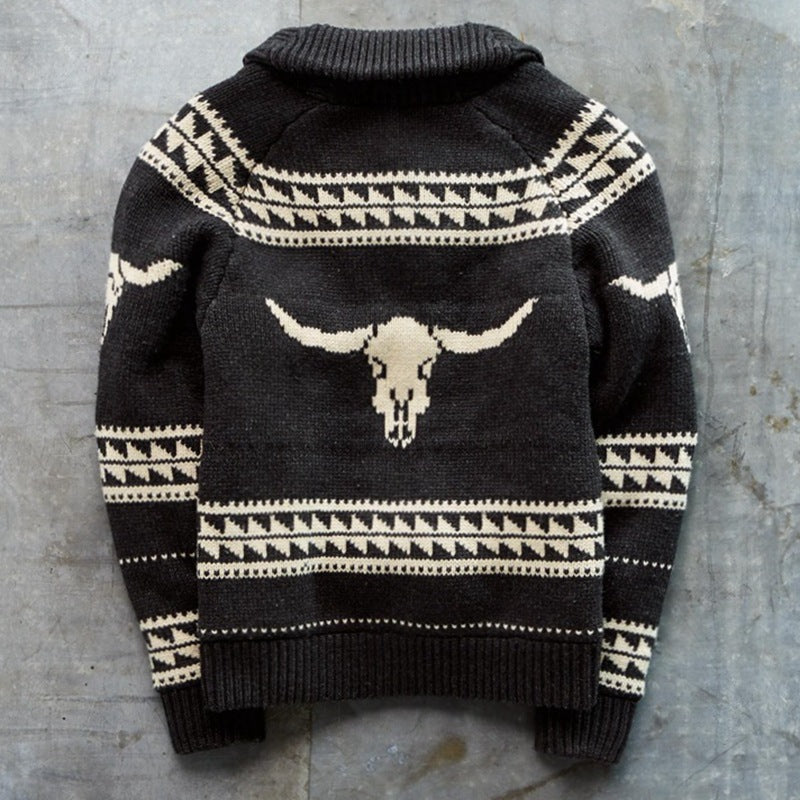 New Men's Clothing Autumn And Winter Long-sleeved Black Jacquard Sweater