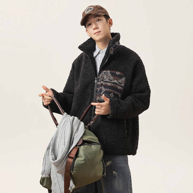 American Retro Patchwork Cashmere Cotton-padded Coat