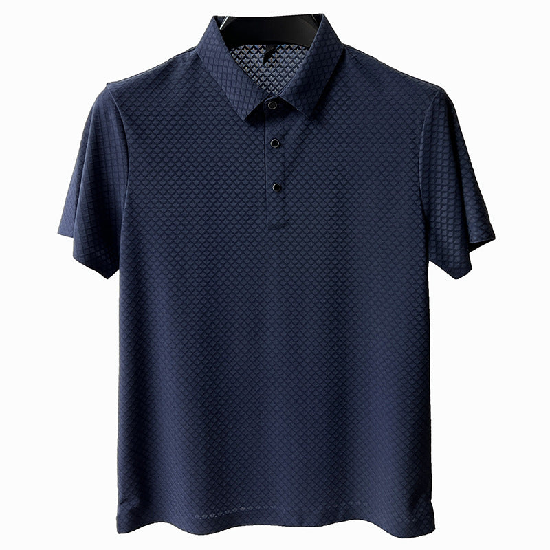 Waffle Ice Silk Short Sleeve T-shirt Men's Shirt Collar Polo Shirt