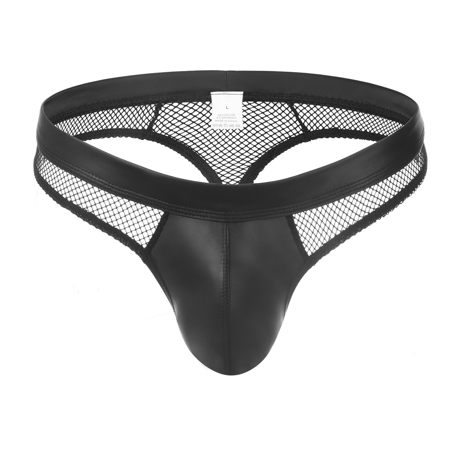 Trendy Patent Leather Color-block Mesh Low-rise Shorts