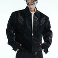 Niche Pattern Snakeskin Stitching Jacket Rivet Embroidery PU Leather Coat