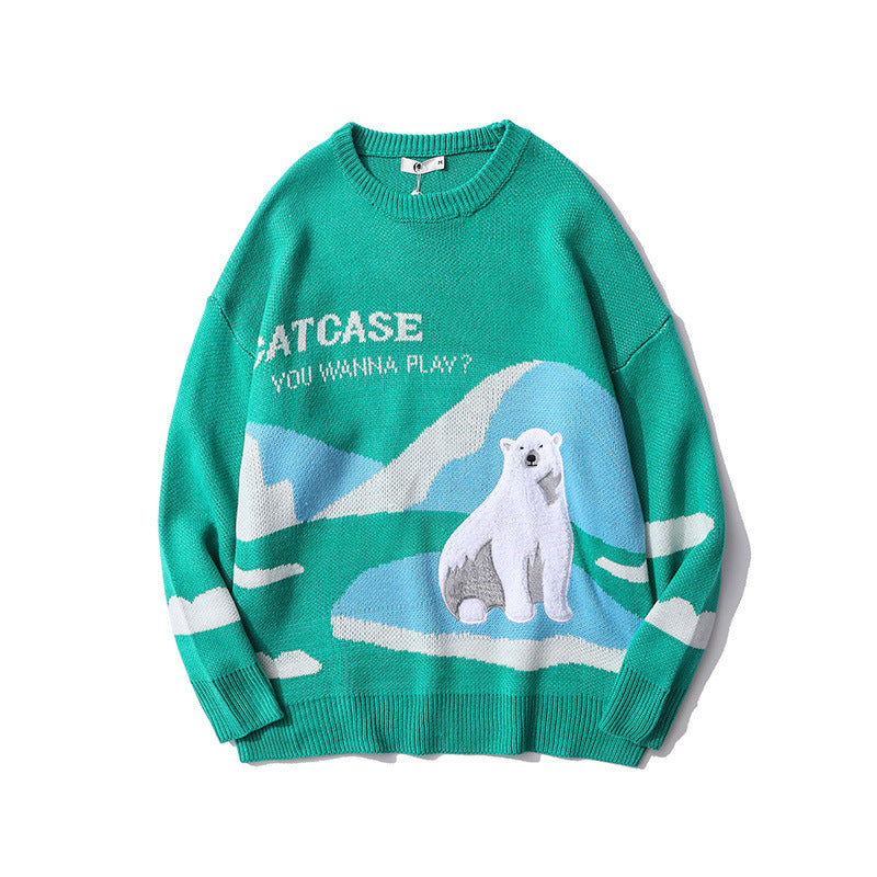 Ins Street Retro Polar Bear Pattern Sweater