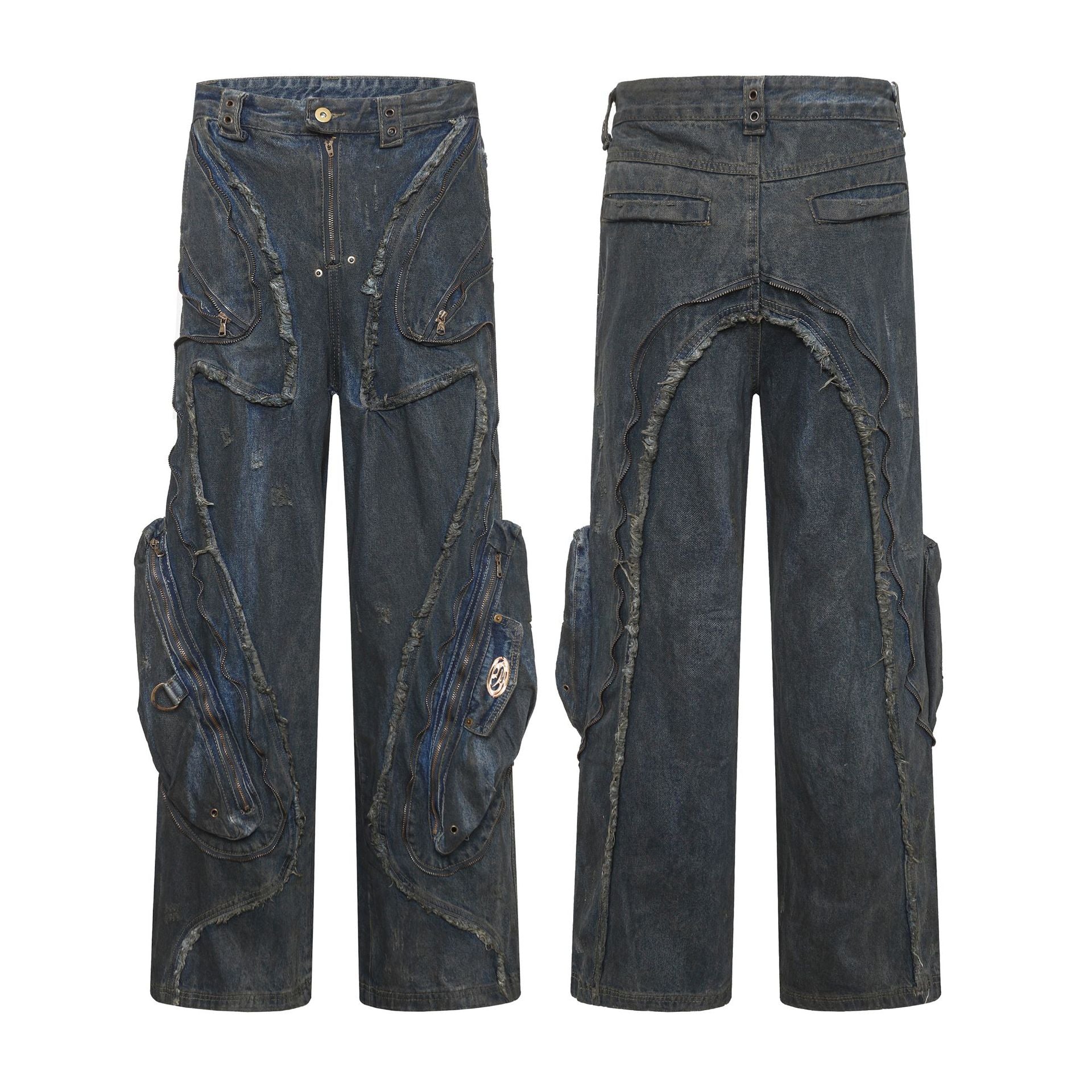 Men's American-style Street Fashion High Street Heavy Industry Heavy Shaped Denim Trousers
