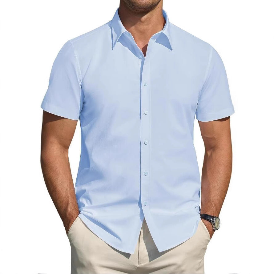 Mens Short-sleeve Stretchy Plus-size Lightweight Shirt